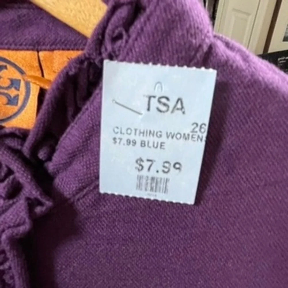 Tory Burch Top Kids XL Purple Ruffle Neck Logo Button Long Sleeve‎ Royal Core